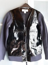 MARNI H&M Designer Jacke echtes Lack-Leder m. Strick 36/38/40 S/M/L schwarz/blau