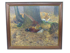 Ölgemälde von Christian Haug Fasan und Fuchs Jagdtierbild Öl auf Leinwand