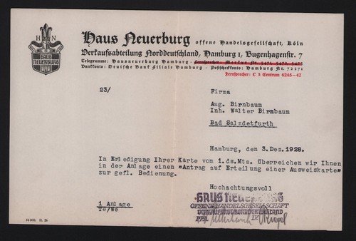 Hamburg brief 1928 haus - hamburg,,
