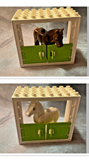 Lego Duplo Pferdestall weiß mit Türen Klappen und Pferd Scheune