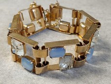 Extravagantes Vintage Armband, hellblaue & transparente Steine, Metall goldfarb
