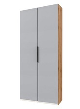 Kleiderschrank Level Drehtürenschrank 100x58x236cm Plankeneiche Weiß Lichtgrau (