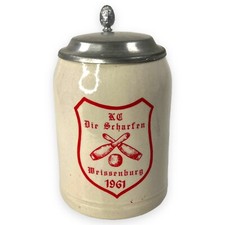 Bierkrug Kegelclub Die Scharfen Weissenburg 1961 0,5l mit Zinndeckel Seidel