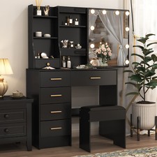 Schminktisch mit Spiegel und Hocker Beleuchtung Schublade LED Frisiertisch Holz