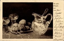 Ak Glückwunsch Neujahr, Bowle und Krapfen - 4440305