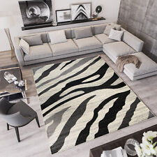 Teppich Kurzflor Modern Tierfellmuster Zebra Weiß Schwarz Wohnzimmer ÖKOTEX