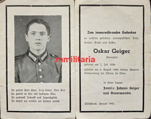Sterbebild wwii grenadier - sterbebild,