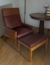 Danish Teak Leder-Sessel Highback with Ottoman Wikkelsø /Niels Eilersen | 60er