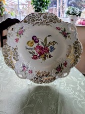 Porzellan Schale mit Durchbruch Bavaria mit Goldrand und Blumen Dekor, Ca.23 cm