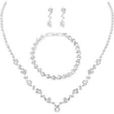Brautschmuck-Set mit Strasssteinen, silberfarben, Brautschmuck, Halskette, Oh...