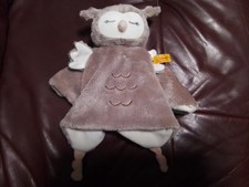 Steiff Schmusetuch Kuscheltuch Eule Uhu Ollie in Braun Beige mit Knopf + Fahne