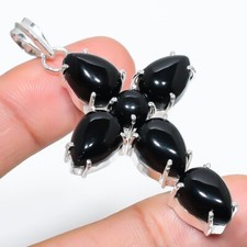 Schwarzer Onyx Edelstein Handmade 925 Sterlingsilber Schmuck Anhänger Größe