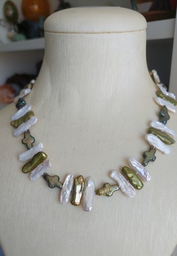 Biwa perlen collier - perlen, silber