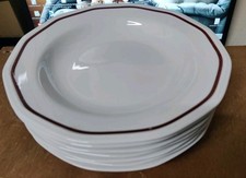 7 Suppenteller, Kahla Porzellan, Rand mit braunem Streifen, Ø 22 cm, gebraucht