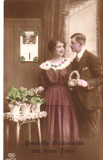 AK  Neujahr 1917 - Frau + Mann m. Hufeisen + Kleeblatt-Töpfen - Post Groitzsch