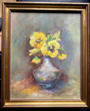 :ÖLGEMÄLDE STILLLEBEN STIEFMÜTTERCHEN GLEB BLÜTEN BLUMEN ANTIK RAHMEN SIGNIERT