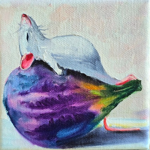Maus feige ölbild 10x10 cm - Ölbild,