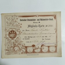 Original Mitglieder Ausweis Bier Braumeister Brauerei 1918 N9