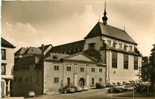 BY014-Ansichtskarte Aschaffenburg Schloßplatz/Jesuitenkirche mit Dreidippehaus