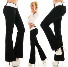 Damen Hüft Bootcut Jeans Hose Schlag Flarecut Stretch Denim Umschlagsaum Gürtel