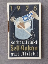 antik Miniatur Kochbuch Kalender Werbung Zell Kakao & Schoko Hartwig Vogel 1928