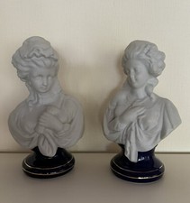 Seltene Büsten Biedermeier Damen Grau Blau Antik Stil H25