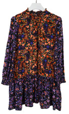 SUPERDRY Kleid Damen UK 10 Langarm Rüschensaum Paisley-Muster Lockerer Schnitt
