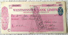 1930 Vintage Scheck - Westminster Bank Ltd F W Gilham Pay John Branch & Co Schuhe