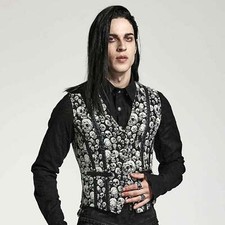 PUNK RAVE Baroccoco Skulls Gothic Weste Schwarz-Weiß Totenkopf-Muster EDEL GOTH