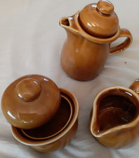 kleine Kanne, Milchkännchen und Zuckerdose, braun, cp DDR Golditz, Dishwasher