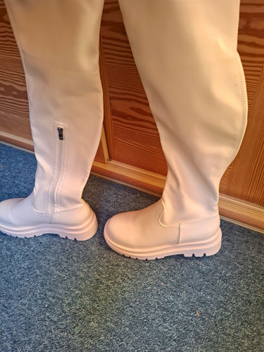 Creme overknee stiefel mit - stiefel,