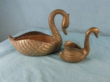 2 Stück Pflanzgefäß Antik Messing Blumenschale Schwan Pflanzschale Set Rar o1b1
