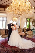 Hochzeitskleid + Schleier Gr. 36-38 Apricot/Creme Designerkleid E