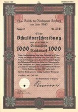 Reichsgau Salzburg 1940 Wien Österreich Schuldverschreibung 1000 RM Umtausch 37