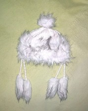 Neu Tolle Strickmütze Bommel Fellimitat Weiss meliert One Size