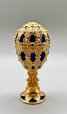 Schmuck Ei im Fabergè Stil I Königsblau Goldapplikationen mit Spieluhr Sankyo