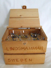 Reisebar 6 Gläser Mundgeblasen Schnapsglas Trinkglas Schweden Holzkiste Humidor