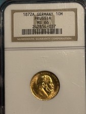 10 Mark 1872 A Wilhelm I Preußen Kaiserreich Goldmünze NGC MS66 Stempelglanz +