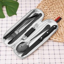 9Tlg Reisebesteck Camping Besteck To Go Edelstahl Outdoor Bestecktasche mit Etui