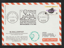 Ballonpostflug - Pro Juventute 90. Ballonfahrt ab UNO Wien - 17.09.93