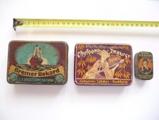 3 alte Blechdosen-Verpack. " Bremer Rekord ", Chyloong-Ingwer", "Kautaback"