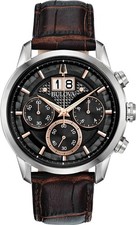 BULOVA Herrenarmbanduhr Chronograph Sutton 96B311 44 mm Lederarmband B-WARE