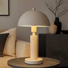 Beistellleuchte Nachttischlampe Tischleuchte sand Textil LED Travertine Stein
