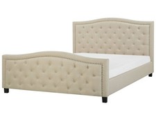 Schickes Doppelbett Polsterbezug Leinenoptik beige 180x200 cm Aurel