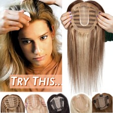 Groß Base Damen Topper Toupet Clip In Remy Echthaar Top Silk/Mono Perücke DICK F