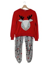 Hunkemöller Damen Schlafanzug Pyjama Set Rentier Gr. 36/S Rot Weihnachtlich