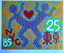 Keith Haring Lithographie Bescheinigt COA Sign. A Pen Numeriert Handbemalt 180ex