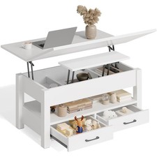 Hohenverstellbarer Couchtisch Holz Weiß Schubladen Wohnzimmer Schlafzimmer