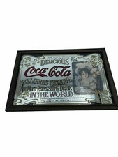 großer Coca Cola Spiegel Bild Holzrahmen ca. 32,5 x 22,5 cm Retro  70er Jahre