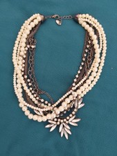 Esprit Glieder Kette schwarz Modeschmuck Statement Perlen weiß Strass 